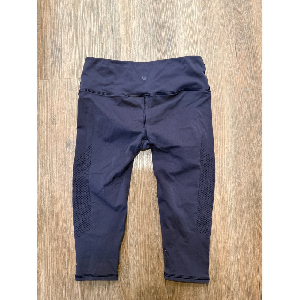 Lululemon Navy Blue High Rise Mesh Panel Cropped‎ Leggings Size 2 W6AGHS